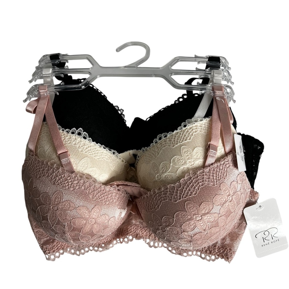 Rene Rofe Women’s Bras Sz 36C Extreme Push-up Lot/3 Lace Cover Padded Underwire
